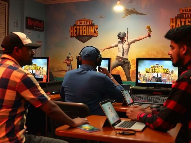 Indian players enjoying Desi PUBG Heroes in an internet cafe in small-town India