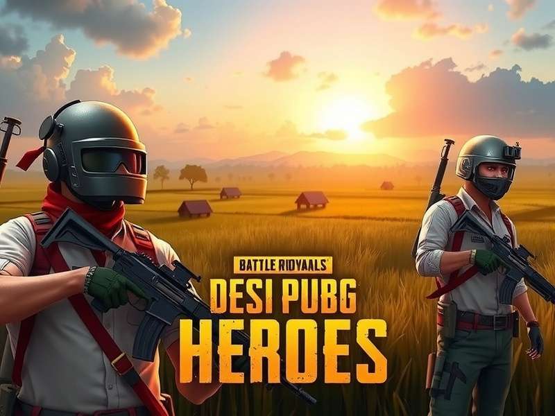 Desi PUBG Heroes game cover featuring Indian soldiers, rural landscapes, and battle royale action